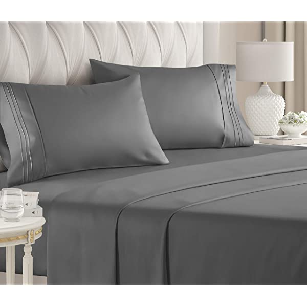 Queen Size Sheet Set - 4 Piece - Hotel Luxury Bed Sheets - Extra Soft - Deep Pockets - Easy Fit - Breathable & Cooling Sheets - Wrinkle Free - Comfy – Dark Grey Bed Sheets - Queens Sheets – 4 PC Queen Grey