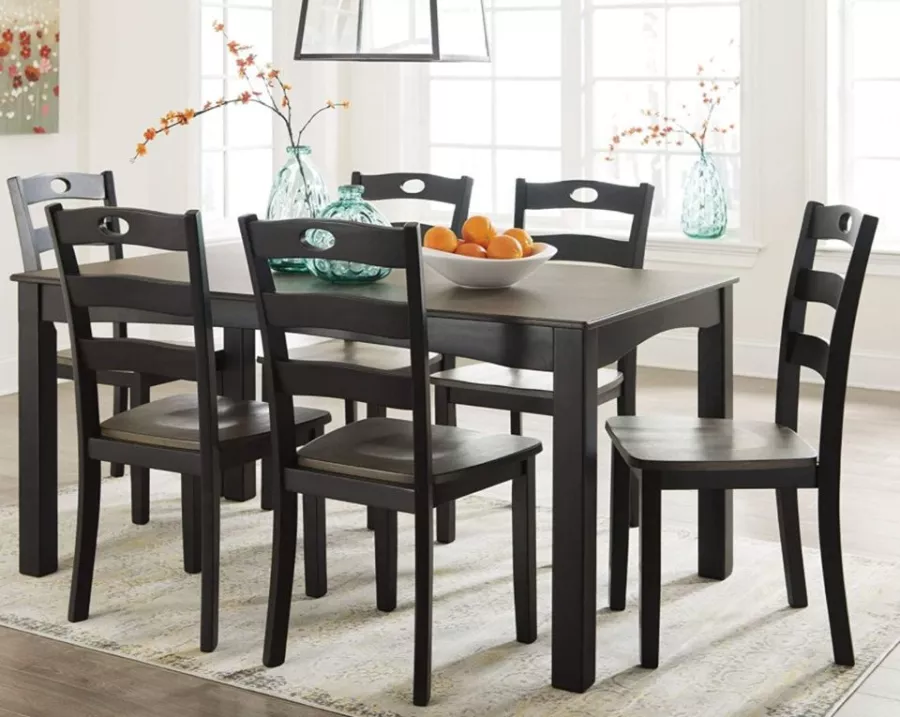 DINING ROOM TABLE SET WITH 6 UPHOLSTERED CHAIRS