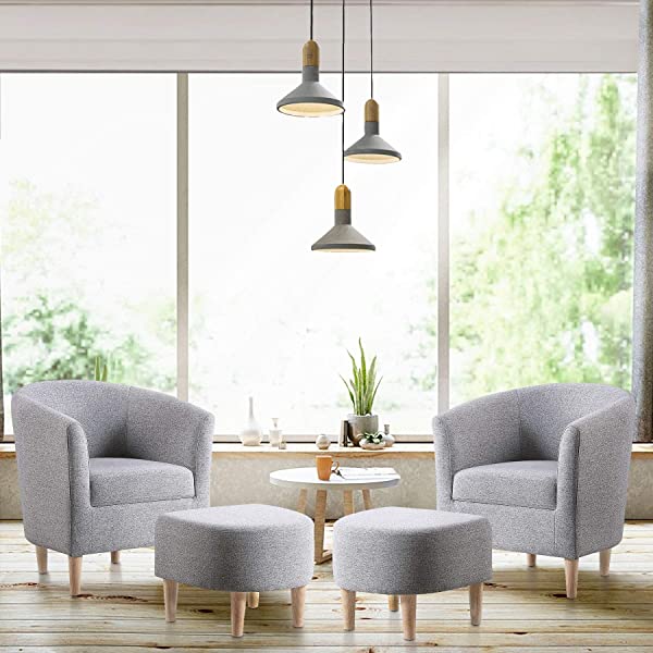 DAZONE Modern Accent Chair, Upholstered Arm Chair Linen Fabric Single Sofa Chair with Ottoman Foot Rest Mustard Yellow Comfy Armchair for Living Room Bedroom Small Spaces Apartment Office Yellow With Ottoman