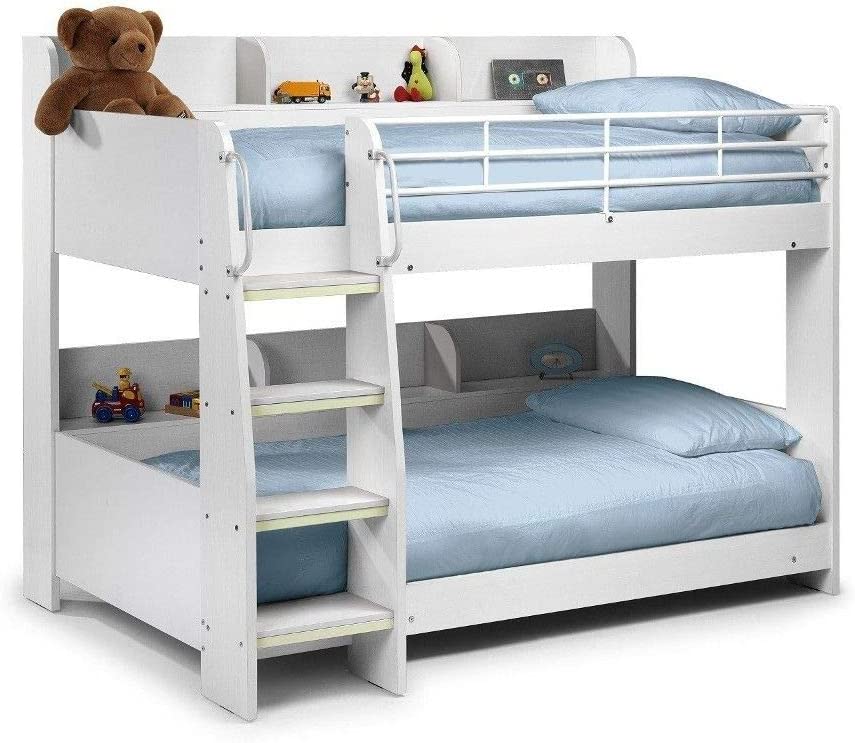【Furniture】Domino Grey Wooden & Metal Kids Bunk Bed with Storage Shelves with 2x Pocket Sprung Mattress