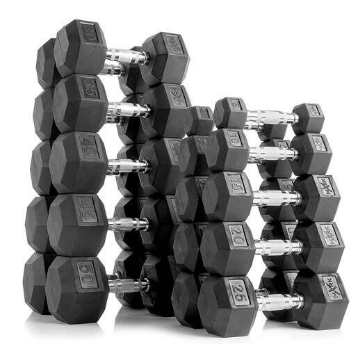 XMark 550 lb Dumbbell Set and Heavy Duty Dumbbell Rack, 5 to 50 lb Hex Dumbbell Set (10 Pair) with 3 Tier Storage Rack, Dumbbells and Dumbbell Storage Rack