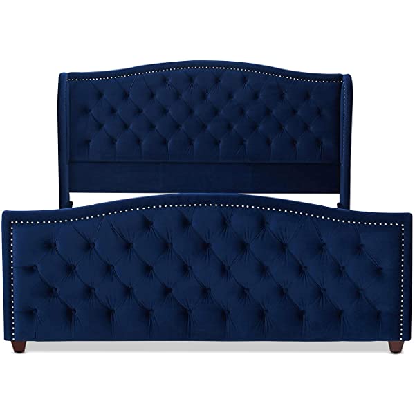 Jennifer Taylor Home Marcella Collection Queen Wingback Tufted Hand-Applied Nail Heads Upholstered Bed, Antique White Antique White Queen