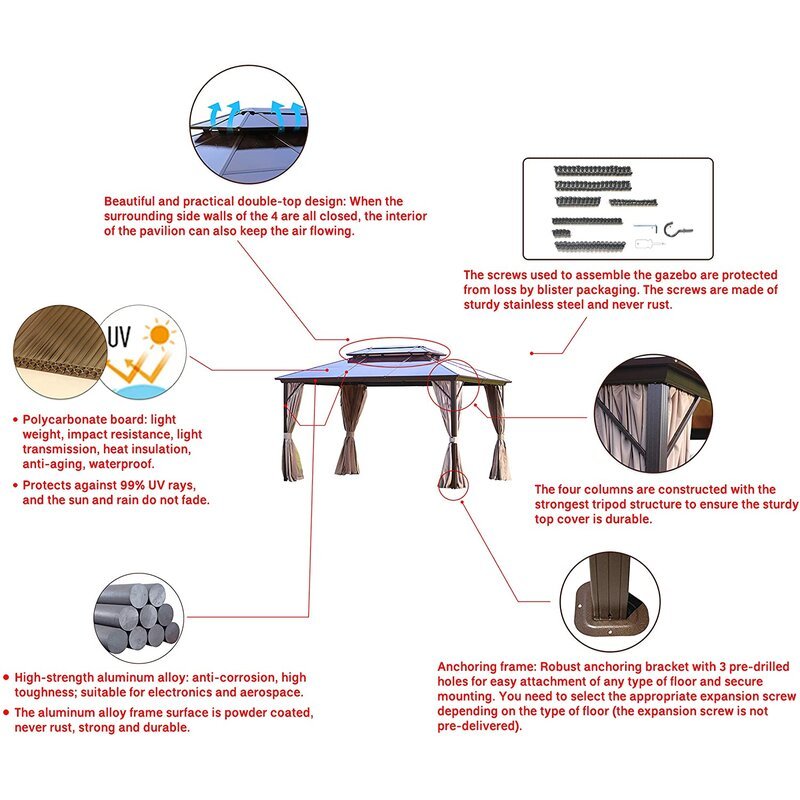 Erommy 13 Ft. W x 10 Ft. D Aluminum Paito Gazebo