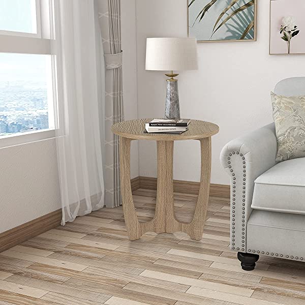 FINECASA Wooden Console Table, Half-Moon Entryway Table, Semicircle Narrow Side Table, Sofa Table for Living Room and Corridor, Foyer Table, Half Round Hallway Table, 43.4x17x30 Inches, Natural Natural Console Table