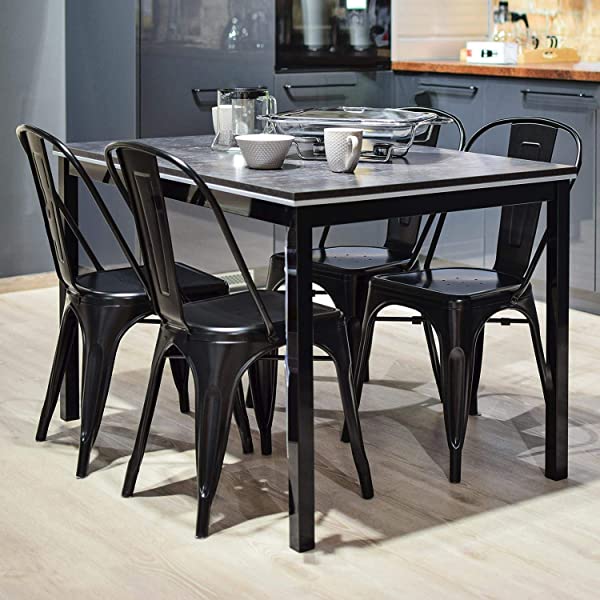 Yaheetech Iron Metal Dining Chairs Stackable Side Chairs Tolix Bar Chairs with Back Indoor-Outdoor Classic/Chic/Industrial/Vintage Bistro Café Trattoria Kitchen Gun Metal, Set of 4