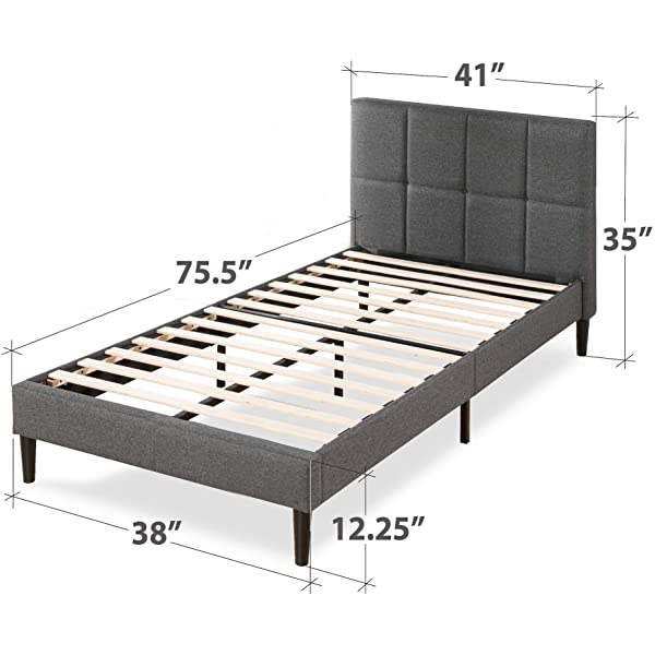 ZINUS Lottie Upholstered Platform Bed Frame / Mattress Foundation / Wood Slat Support / No Box Spring Needed / Easy Assembly, Grey, Queen Grey Queen Standard