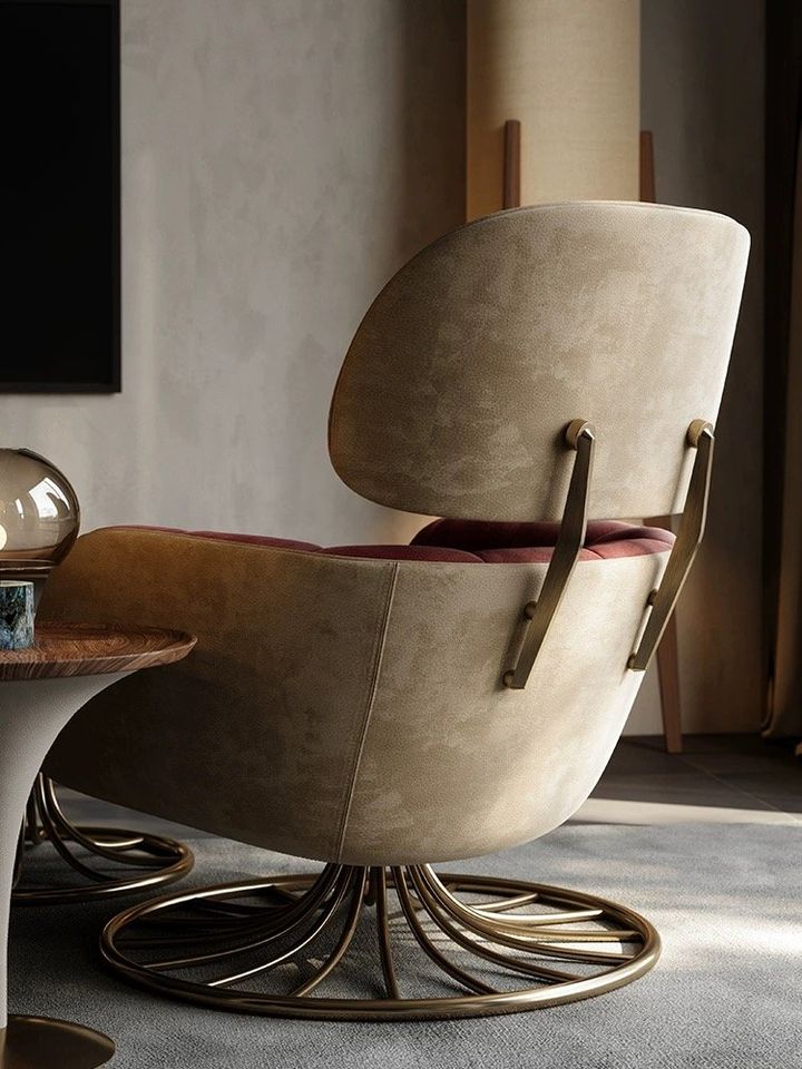 VISN Italian leisure chair living room home designer style light luxury leather single.