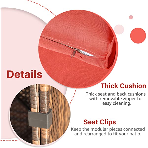 OC Orange-Casual 2 Piece Patio Sectional Furniture Set with Back Seat Cushions, Outdoor Armchair Wicker Sofa, Ottoman Brown Wicker & Turquoise Cushion