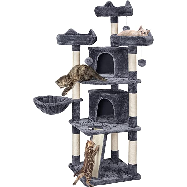 Yaheetech 68.5in Multi-Level Cat Tree Large Cat Condo with Sisal-Covered Platforms Scratching Board & Scratching Posts, Cozy Perches, Stable Cat Tower Cat Condo Pet Play House Dark Gray