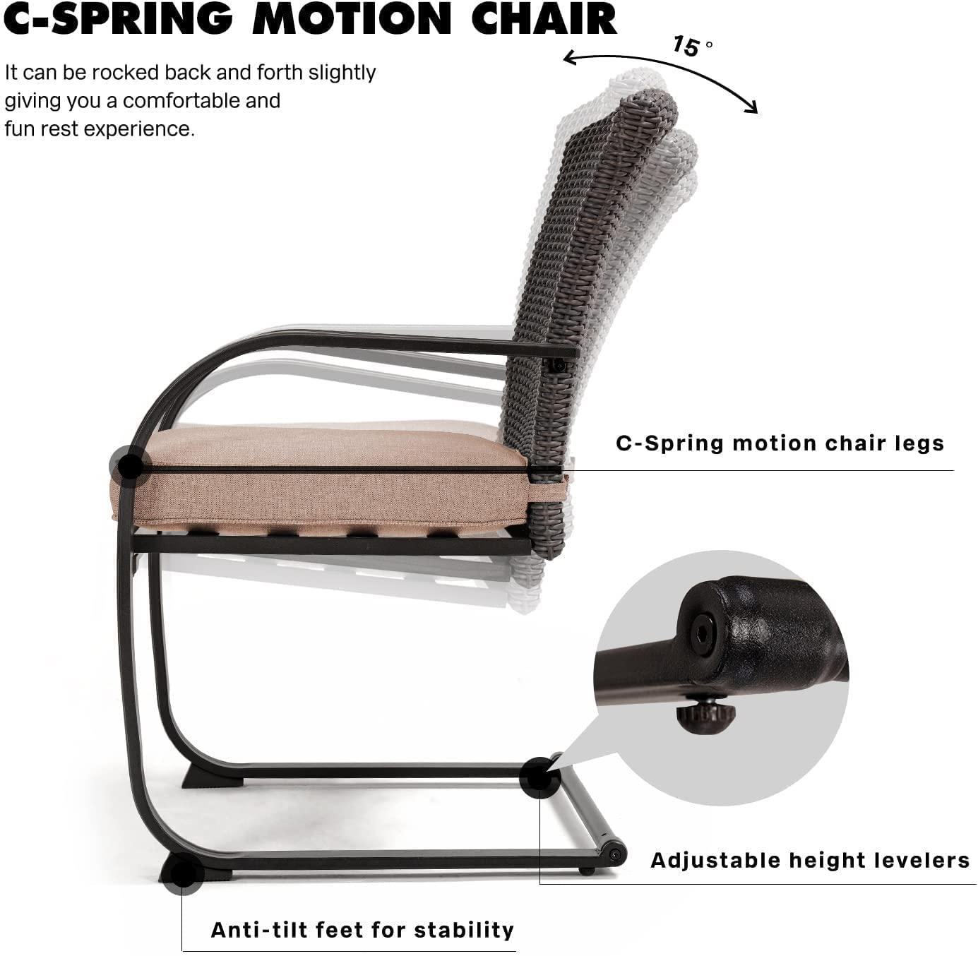 【Furniture】Outdoor 7 Pcs Dining Table Set, Modern Woodgrain-Look Metal Table & Wicker Chairs for 6