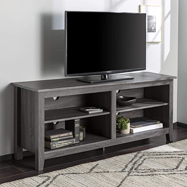 Walker Edison Wren Classic 4 Cubby TV Stand for TVs up to 65 Inches, 58 Inch, Black Black 58 InchTV Stand