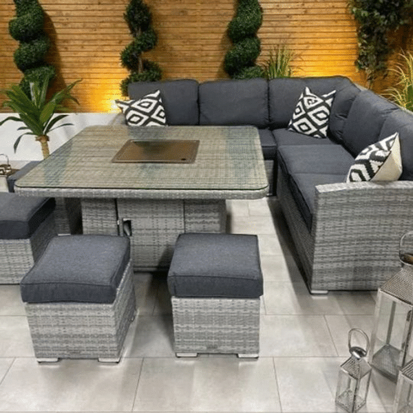 Chimes - Stone Grey Milan Deluxe Corner Dining Set With Firepit Table hotsale