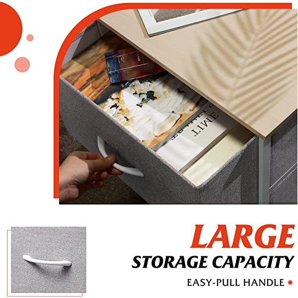 WLIVE Nightstand with 2 Fabric Drawers, Bedside Furniture & End Table Dresser for Bedroom, Living Room, Steel Frame, Wood Top, Easy Pull Handle Charcoal Gray