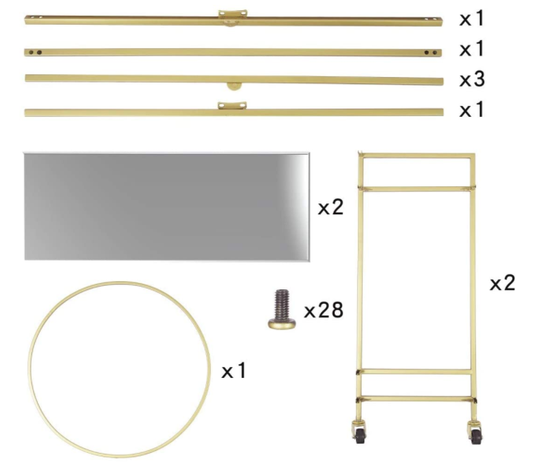 Large Gold Rolling Bar Cart with 2 Mirrored Shelves, Wine Drink Trolley Cart with Lockable Wheels, Suitable for Kitchen, Club, Living Room, 36