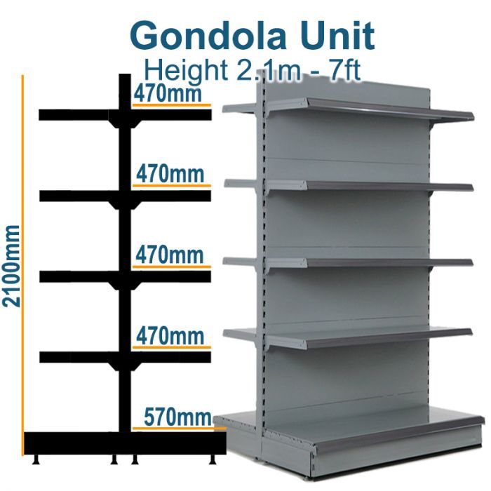 Gondola Shelving Unit 210cm x Base 57cm x 47 Top - Double Side