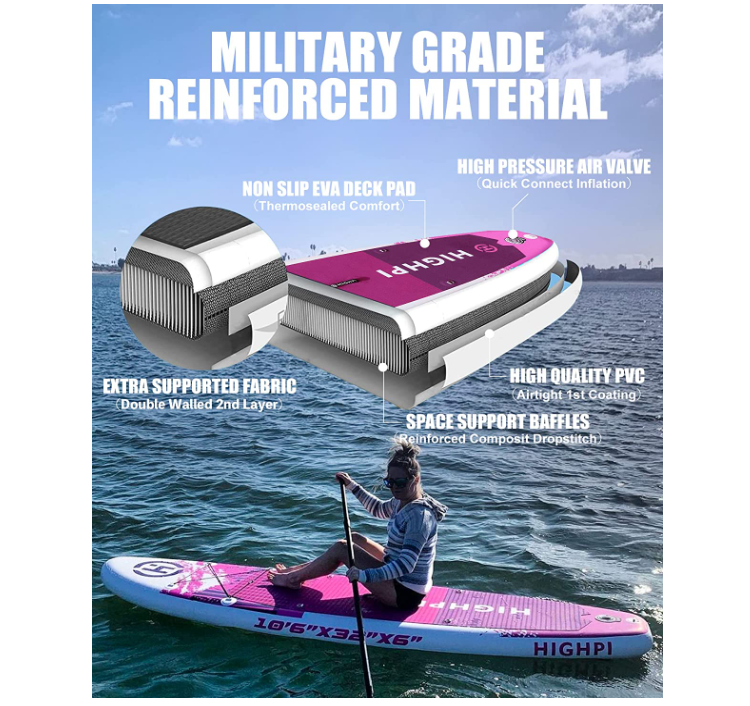 Highpi Inflatable Stand Up Paddle Board 10'6''/11' Premium SUP W Accessories & Backpack, Wide Stance, Surf Control, Non-Slip Deck, Leash, Paddle and Pump, Standing Boat for Youth & Adult