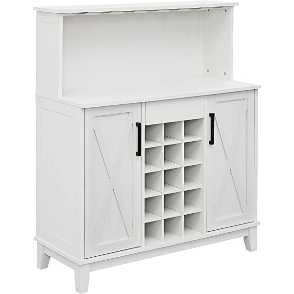 Bar Cabinet with Wine Rack and Glass Doors (Grey wash- Solid)