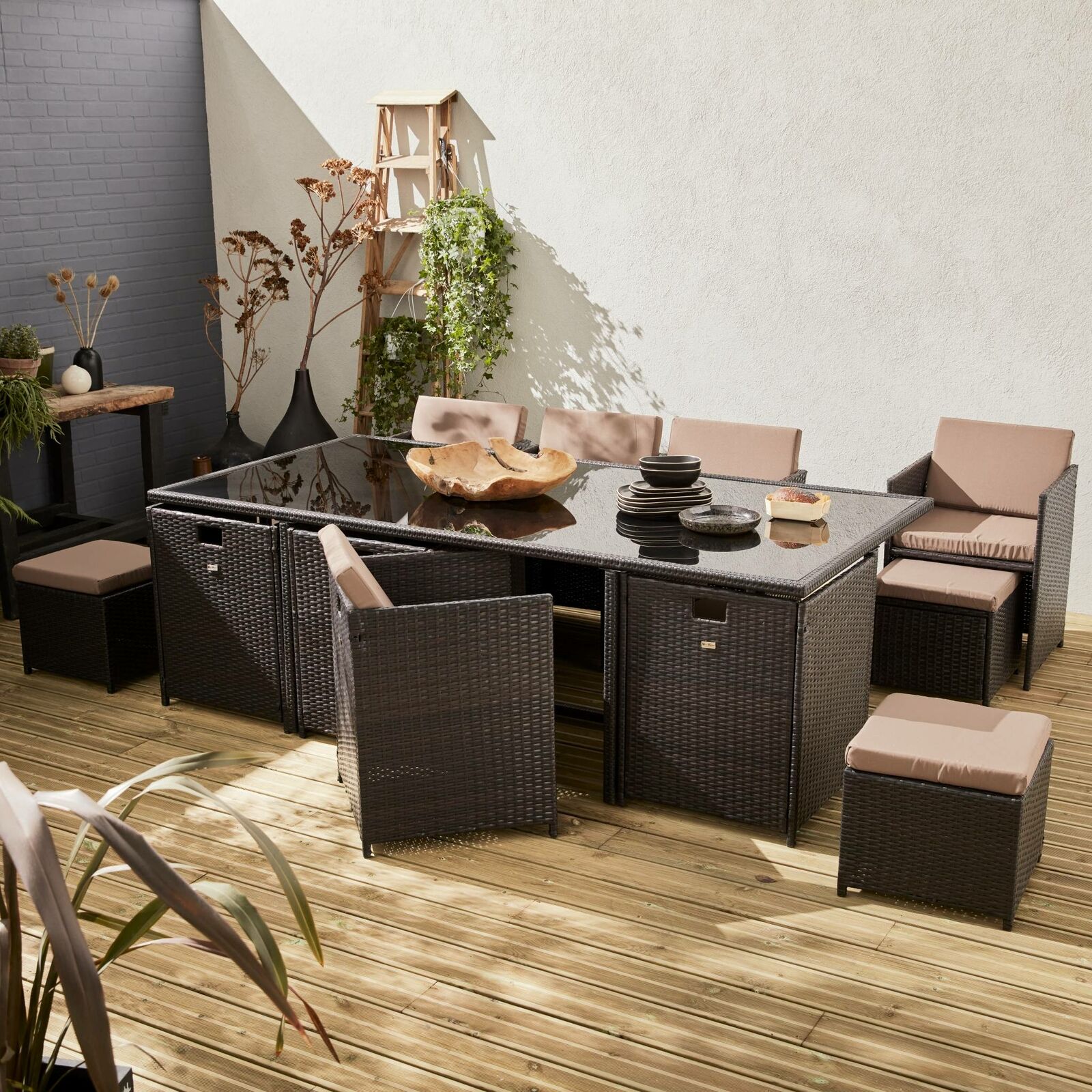 【Home&Garden】Meuble de Jardin en Poly rotin Lounge Outdoor Canapé Lounge Set Noir