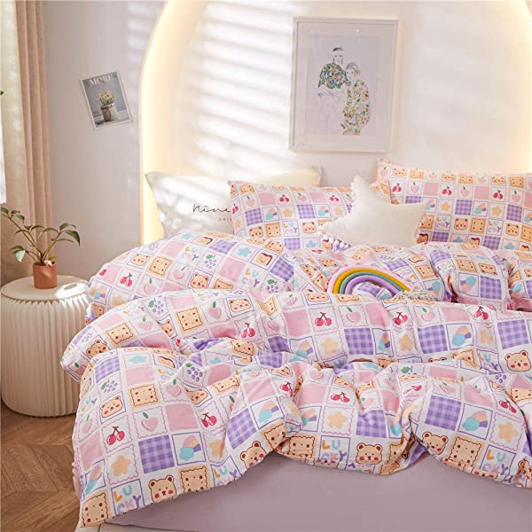 New Cartoon Animals Elephant Print Duvet Cover Sets for Kids 100% Cotton Reversible Soft 3 Pieces Kids Bedding Duvet Cover Pillowcases Kawaii Cloud Bedding Sets, Queen/Full Full/Queen (1 Duvet Cover + 2 Pillowcases) Multi A00 Elephant Bunny Balloon