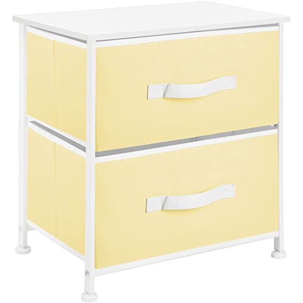 mDesign Storage Dresser End/Side Table Night Stand Furniture Unit - Small Standing Organizer for Bedroom, Office, Living Room, and Closet - 2 Drawer Removable Fabric Bins - Gray/White Grey