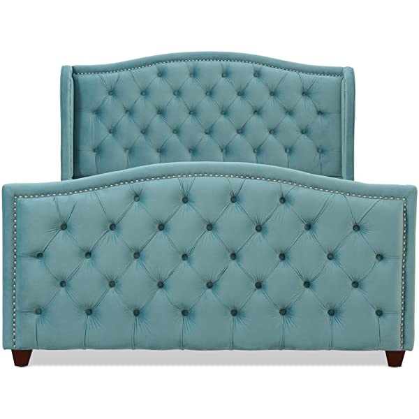 Jennifer Taylor Home Marcella Collection Queen Wingback Tufted Hand-Applied Nail Heads Upholstered Bed, Antique White Antique White Queen