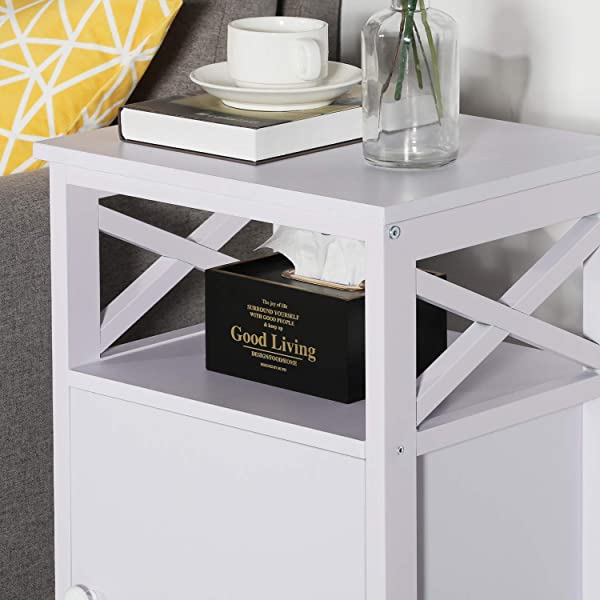 VECELO Modern Versatile Nightstands X-Design Side End Table Night Stand Storage Shelf with Bin Drawer for Living Room Bedroom, Brown+Black Brown+black Modern