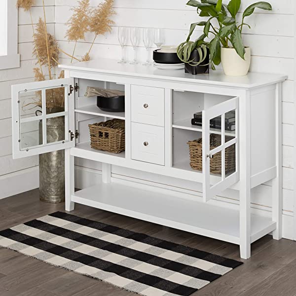 Walker Edison Charlotte Classic Glass Door Storage Buffet, 52 Inch, Espresso Espresso 52 Inch