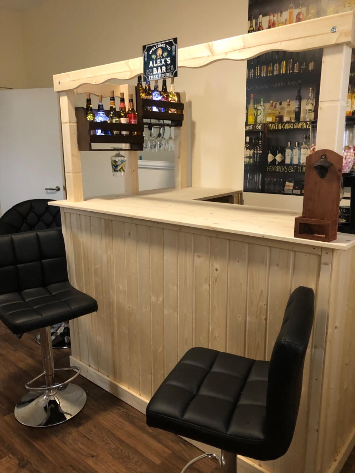 【Home&Garden】Corner Bar Counter Man Cave Home Bar Party Barware Wood Summer Cabin