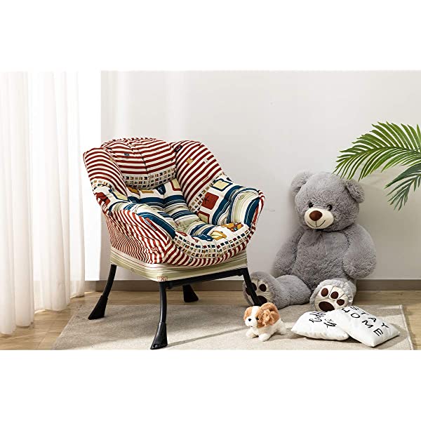 AbocoFur Modern Large Cotton Fabric Lazy Chair，Accent Contemporary Lounge Chair, Single Steel Frame Leisure Sofa Chair with Armrests and A Side Pocket, Beige