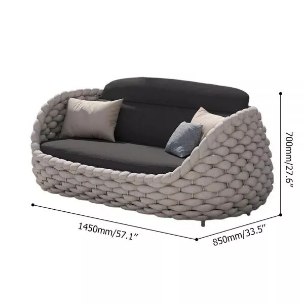 CLEARANCE SALE-4- PIECES TEXTILENE ROPE WOVEN OUTDOOR SECTIONAL SOFA SET WITH REMOVABLE CUSHION PILLOW