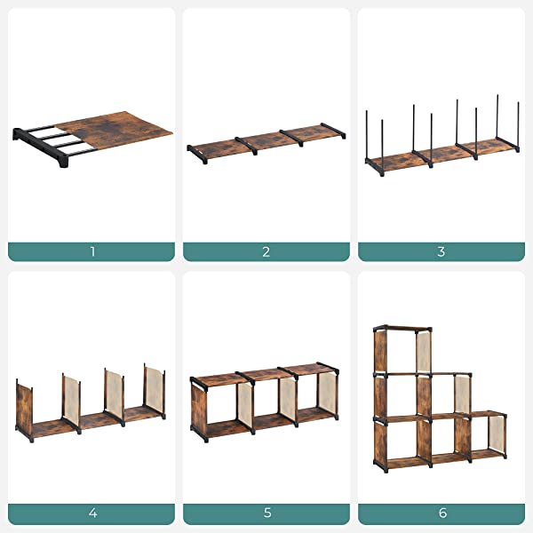 SONGMICS 6-Cube Storage Rack, Staircase Organizer, DIY Storage Shelf, Bookcase in Living Room, Children’s Room, Bedroom, for Toys and Daily Necessities, Rustic Brown ULSN063X12