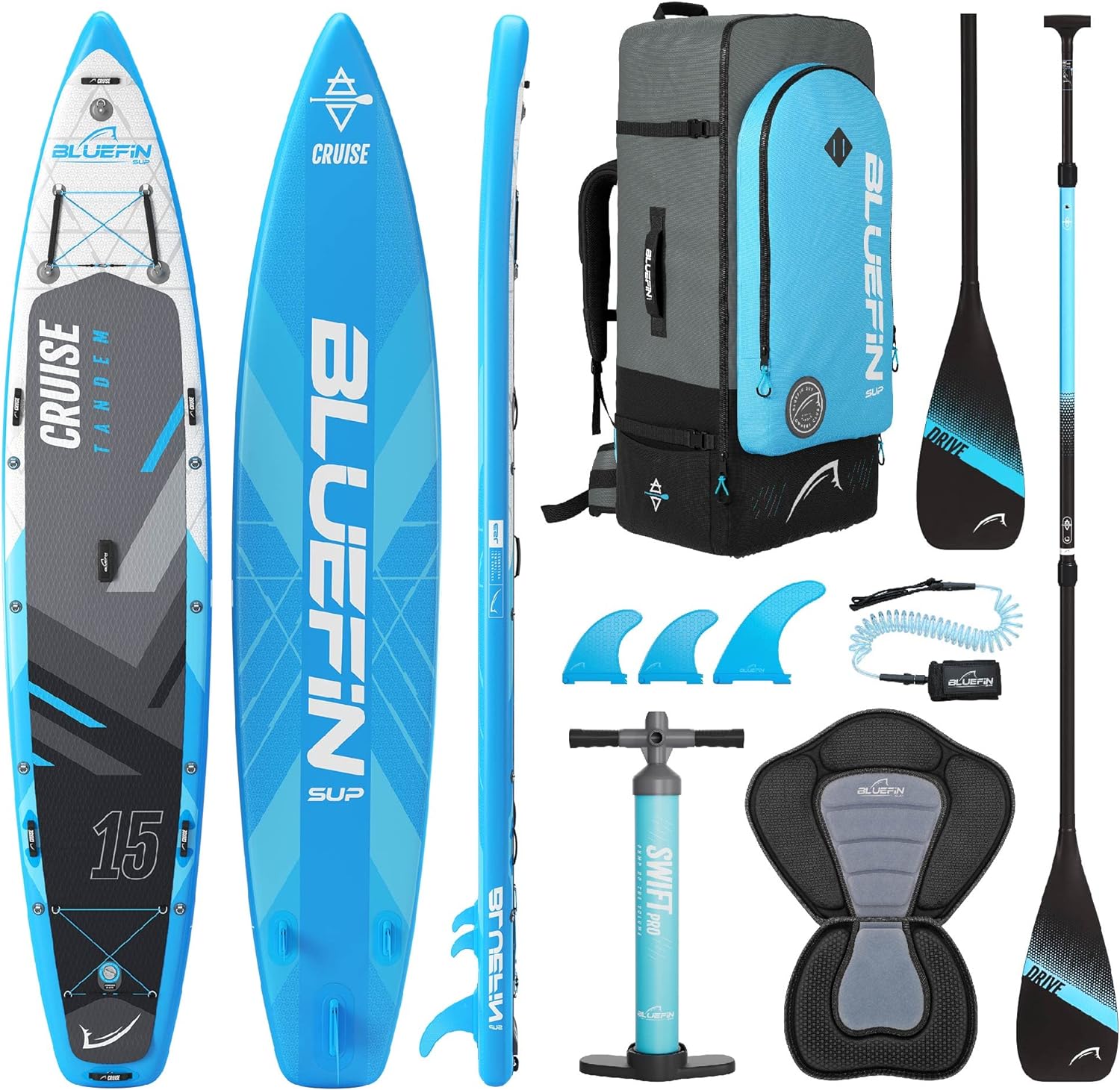 Bluefin Cruise SUP Inflatable Stand Up Paddle Board | Premium Paddleboard Accessories | Multiple sizes: Kids, 9'8, 10'4, 10’8, 12’, 15'