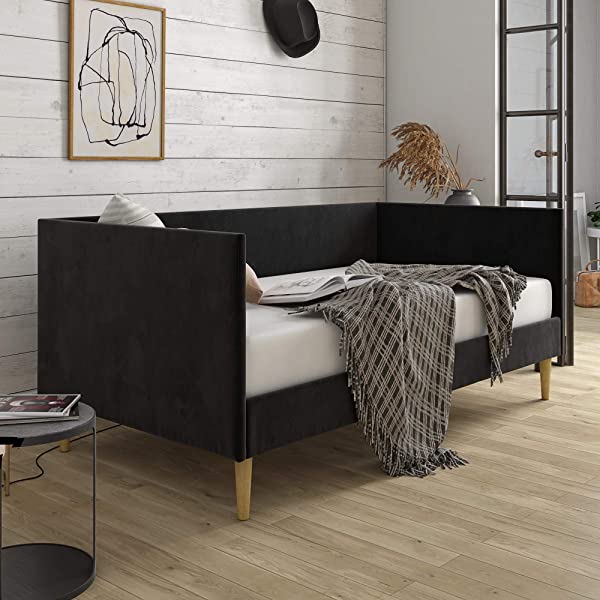 DHP Franklin Mid Century Upholstered Daybed, Sofa Bed, Twin Size Frame, Tan Linen Linen Twin Tan