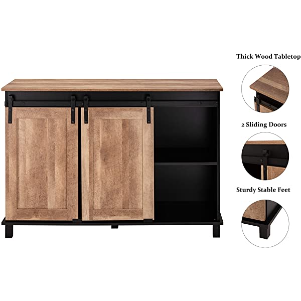 Glitzhome Wood Rustic Wine Cabinet 2-Sections Bar Cabinet with Wine Storage 31.5”L Sideboard Table with Drawers Wood Sideboard with Wine Display for Kitchen Dining Room 2 piece