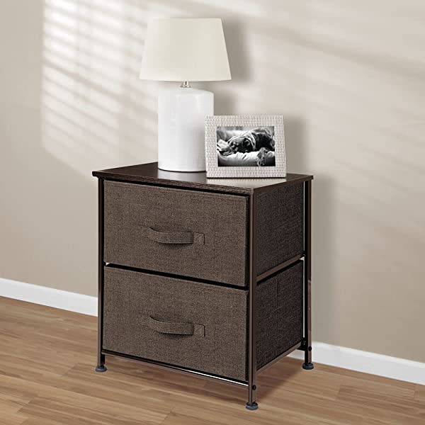 mDesign Storage Dresser End/Side Table Night Stand Furniture Unit - Small Standing Organizer for Bedroom, Office, Living Room, and Closet - 2 Drawer Removable Fabric Bins - Gray/White Grey