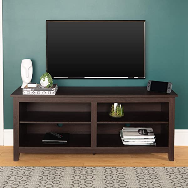 Walker Edison Wren Classic 4 Cubby TV Stand for TVs up to 65 Inches, 58 Inch, Black Black 58 InchTV Stand
