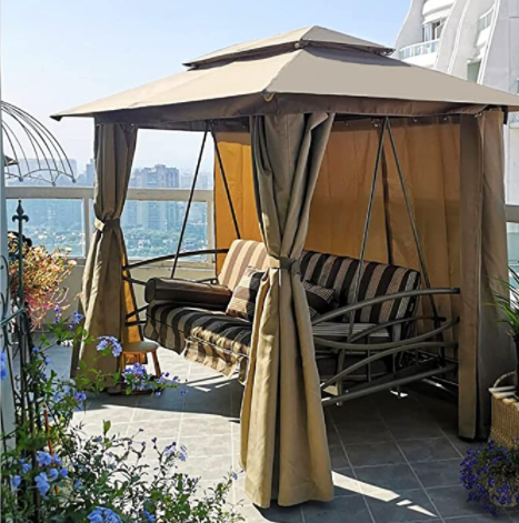 Purple Leaf 3 Person Outdoor Gazebo Terrace Swing with Adult Canopy Swing