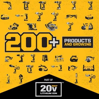 Take charge with 200+ products in the 20 VOLT MAX line, each designed to fit the job. All tools come with upgraded features and superior ergonomics. Take charge with 200+ products in the 20 VOLT MAX line, each designed to fit the job. All tools come with upgraded features and superior ergonomics.