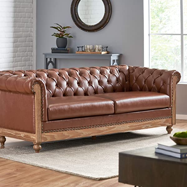 Christopher Knight Home Castalia Sofas, Midnight Black + Dark Brown Midnight Black + Dark Brown Birch Wood