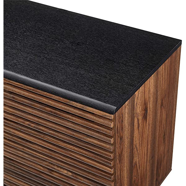 Walker Edison Modern 4 Drawer Sliding Door Wood Cabinet Buffet Entryway Serving Storage Cabinet Doors Dining Room Console, 59 Inch, Black and Dark Walnut