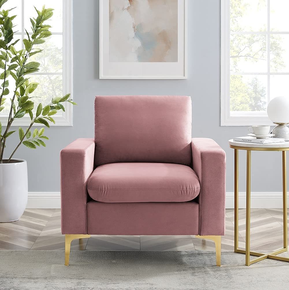Hbaid velvet decorative chair, sofa chair comfortable single sofa high back club armchair, suitable for bedroom reading mid-century modern living room chair (rose)