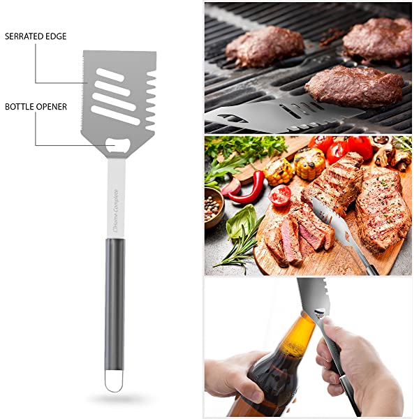 Home-Complete HC-1000 BBQ Accessories – 16PC Grill Set with Spatula, Tongs, Skewers, Case – Barbecue Tools for Father’s Day, Wedding, Anniversary, 16 Piece, Silver Steel 16-Piece