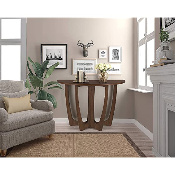 FINECASA Wooden Console Table, Half-Moon Entryway Table, Semicircle Narrow Side Table, Sofa Table for Living Room and Corridor, Foyer Table, Half Round Hallway Table, 43.4x17x30 Inches, Natural Natural Console Table
