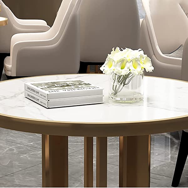 HUAYIN Round Dining Table Set for 4, Dining Table Set with 4 Upholstered Chairs | Small Dining Table Set for Small Spaces Kitchen Modern Home for Cafe Restaurant,White