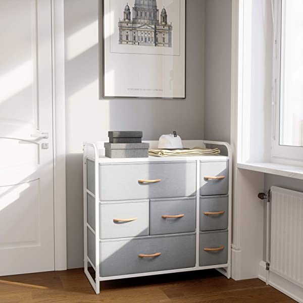 CubiCubi Dresser Organizer with 7 Drawer, Furniture Storage Tower Unit for Bedroom Hallway Entryway Closets, Dresser Clothes Storage with Sturdy Steel Frame Wood Top, Chocolate