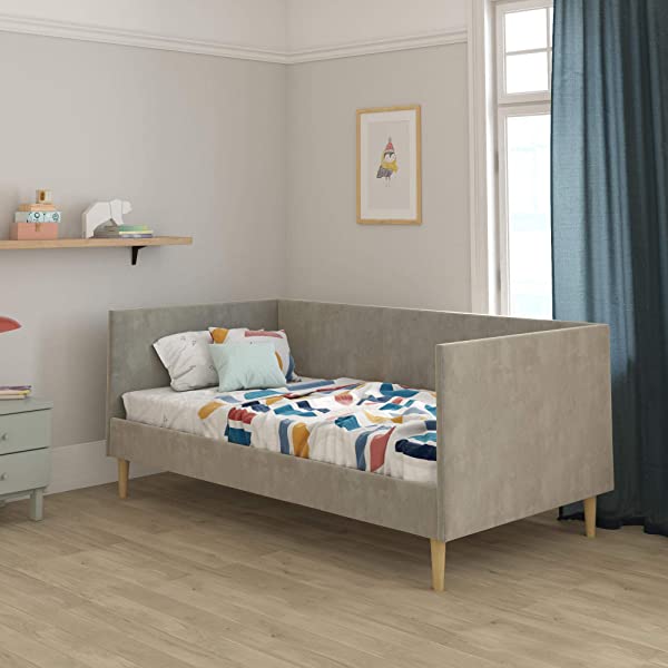 DHP Franklin Mid Century Upholstered Daybed, Sofa Bed, Twin Size Frame, Tan Linen Linen Twin Tan