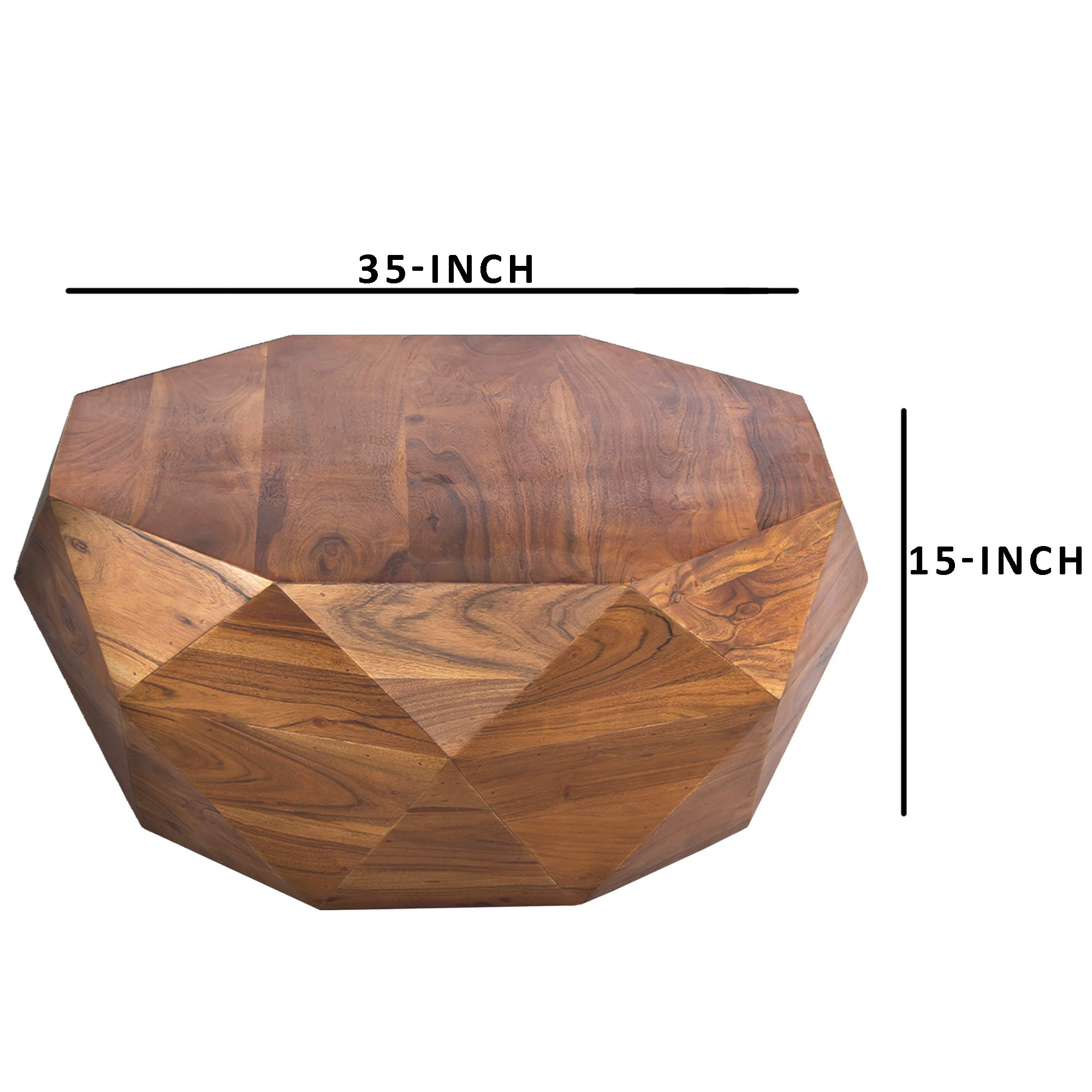 【Furniture】Diamond Shape Acacia Wood Coffee Table with Smooth Top, Dark Brown