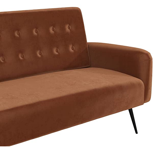 Novogratz 2360379N Z Stevie, Convertible Sofa Bed Couch, Ivory Velvet Futon