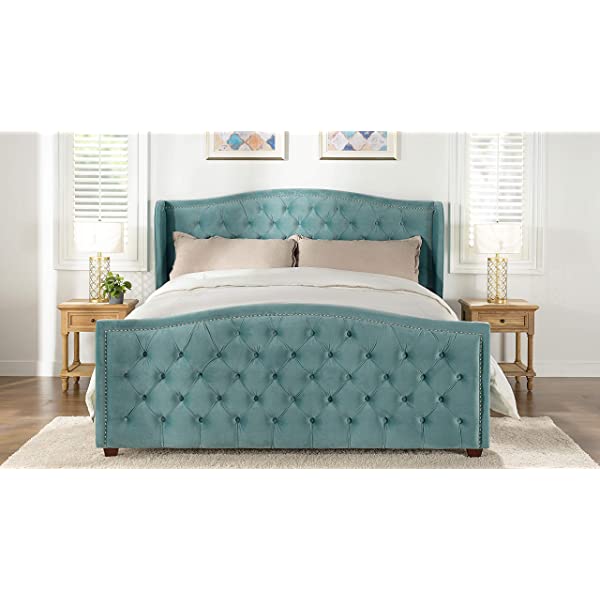 Jennifer Taylor Home Marcella Collection Queen Wingback Tufted Hand-Applied Nail Heads Upholstered Bed, Antique White Antique White Queen