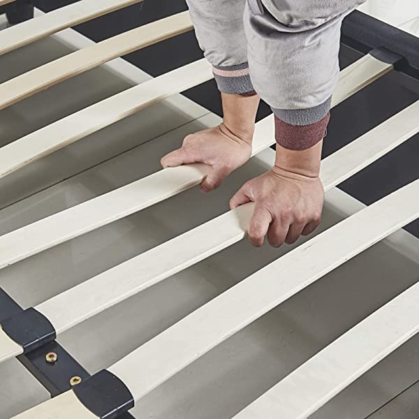 SHA CERLIN King Size Platform Bed, Faux Leather Low Profile Sleigh Bed Frame with Adjustable Headboard, Wood Slat Support, Black & White Black + White King